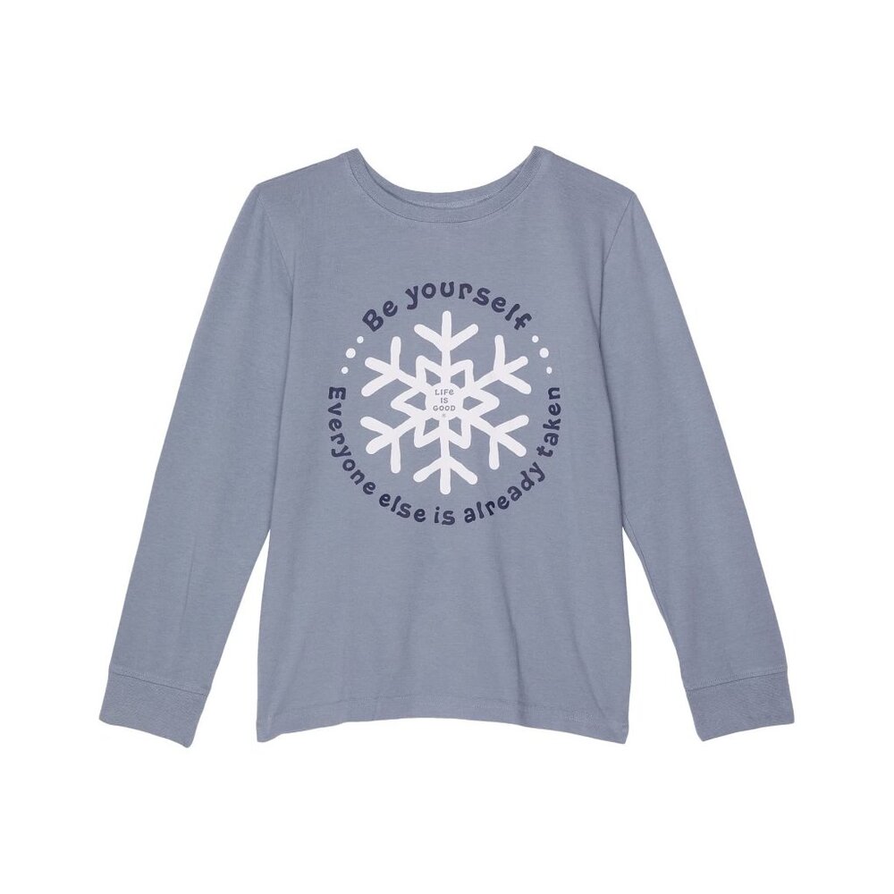 Life Is Good Be Yourself Snowflake Long Sleeve Crusher Tee Smoky Blue Kids Mediu